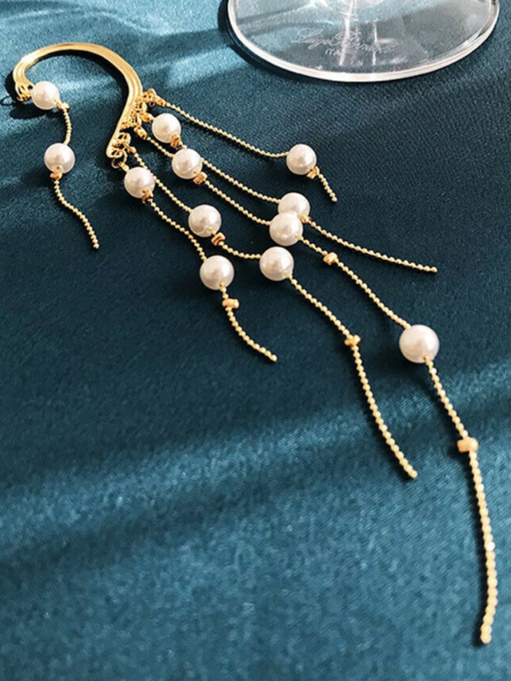 Women Long Non-piercing Clip On Earrings Polished Pearl Tassel Dangling Gift